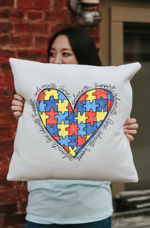 Autism Awareness Heart Square Pillow