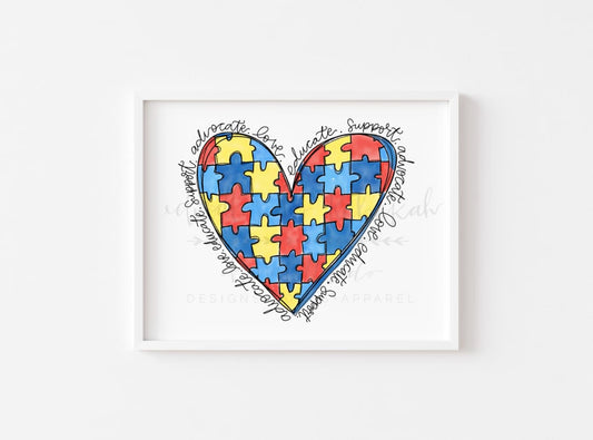 Autism Awareness Heart 8x10 Print - Print