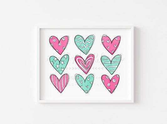 Aqua Hearts 8x10 Print - Print