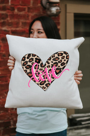 Leopard Print Heart Square Pillow - Pillow