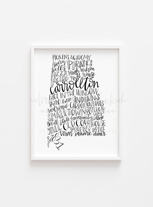 Carrollton AL Word Art 8x10 Print - Print