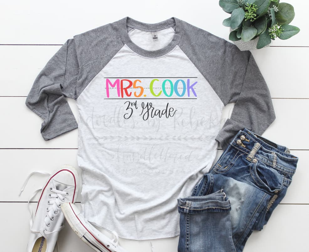 Custom Teacher Colorful Handwriting Raglan - Tees