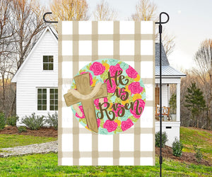 He Is Risen Colorful Garden Flag