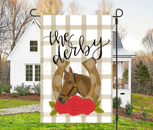 ’The Derby’ with Horse Garden Flag - Garden Flag