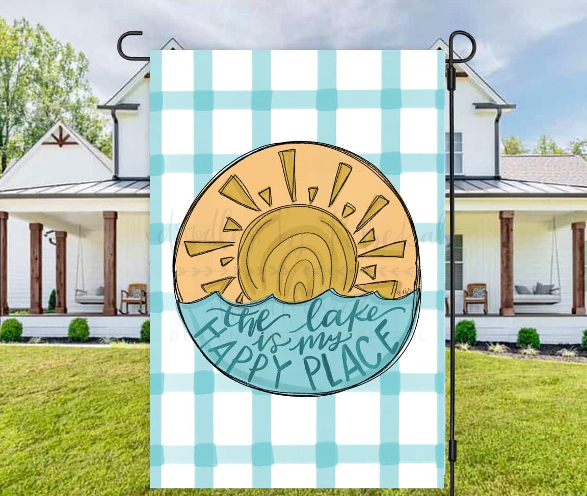 The Lake Is My Happy Place (Circle Design) Garden Flag - Garden Flag