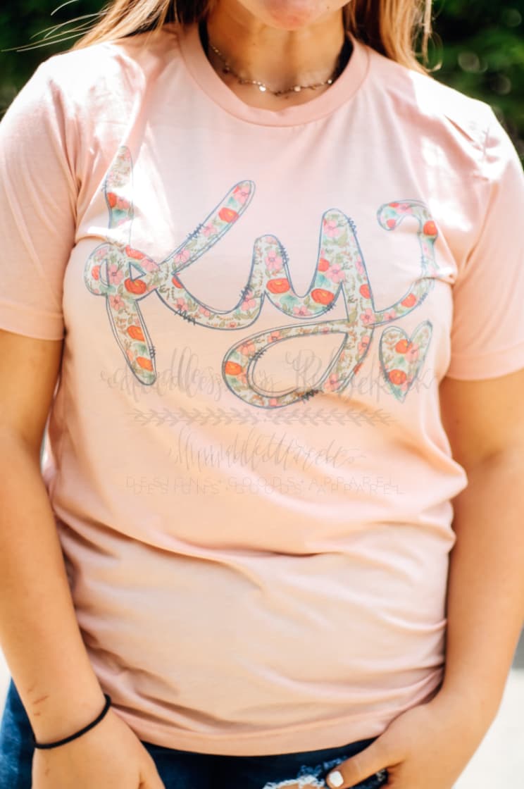 KY Floral Heart Peach Tee - Tees