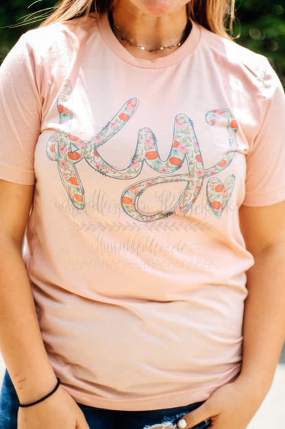 KY Floral Heart Peach Tee - Tees