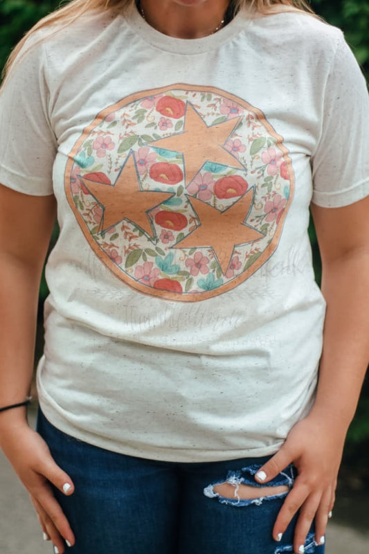 Tennessee Tri Star Floral Oatmeal Tee - Tees