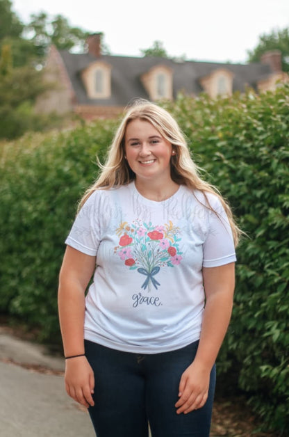 Grace Bouquet White Tee - Tees