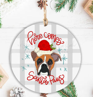 Here Comes Santa Paws-Boxer Ornament - Ornaments