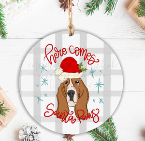 Here Comes Santa Paws-Bassett Hound Ornament - Ornaments
