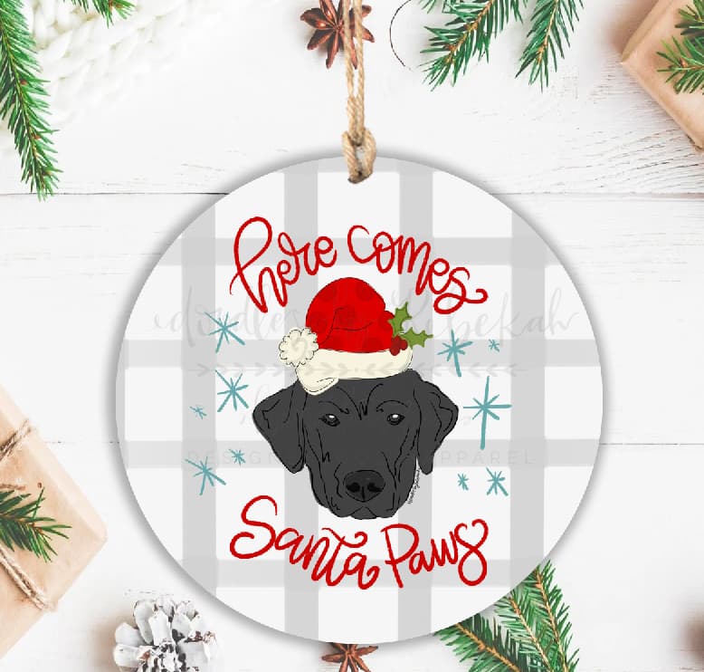 *Multiple Colors* Here Comes Santa Paws- Lab Ornament - Ornaments