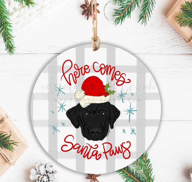 *Multiple Colors* Here Comes Santa Paws- Lab Ornament - Ornaments