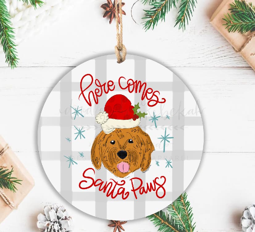 *Multiple Colors* Here Comes Santa Paws- Goldendoodle Ornament - Ornaments