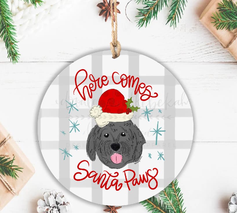 *Multiple Colors* Here Comes Santa Paws- Goldendoodle Ornament - Ornaments