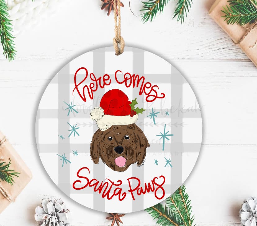 *Multiple Colors* Here Comes Santa Paws- Goldendoodle Ornament - Ornaments