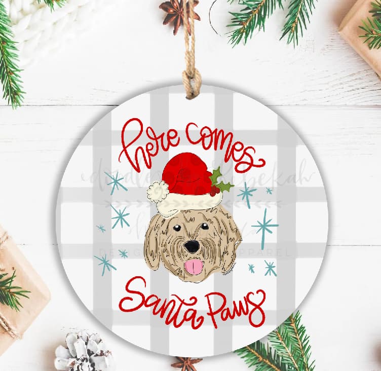 *Multiple Colors* Here Comes Santa Paws- Goldendoodle Ornament - Ornaments