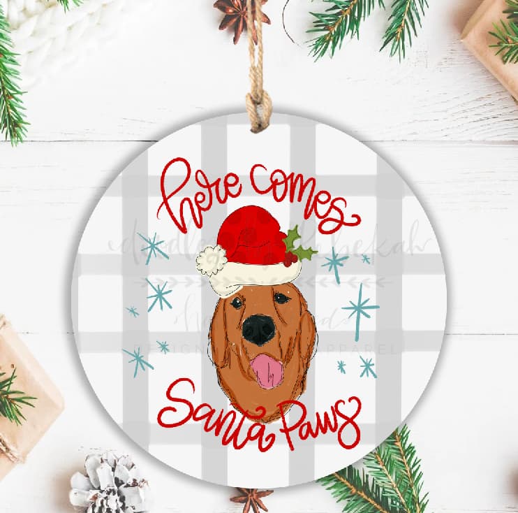 Here Comes Santa Paws-Golden Retriever Ornament - Ornaments