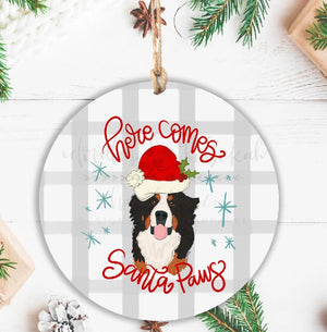 Here Comes Santa Paws-Bernese Mountain Dog Ornament - Ornaments