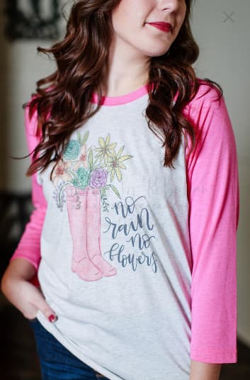No Rain No Flowers Raglan - XS / Pink Sleeve Baseball Tee - Tees