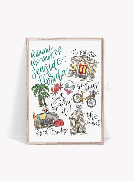 Seaside Florida Illustration Map - Print