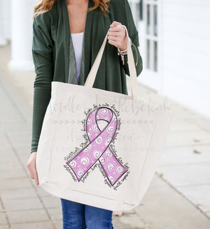 Cancer Awareness Ribbon Totes - Lavender Ribbon - Totes
