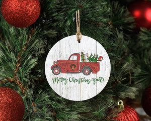 Merry Christmas y’all! Truck Ornament - Ornaments