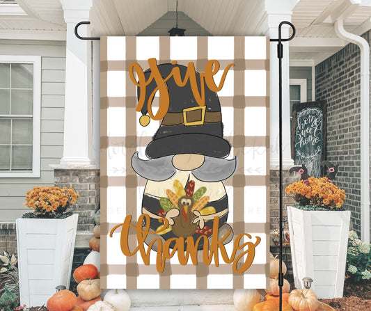 Give Thanks Gnome Garden Flag - Garden Flag